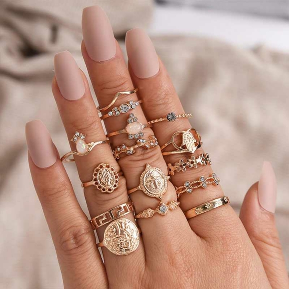 Star Posh Jewelry - 12 Piece Vintage Gold Stackable Ring Set